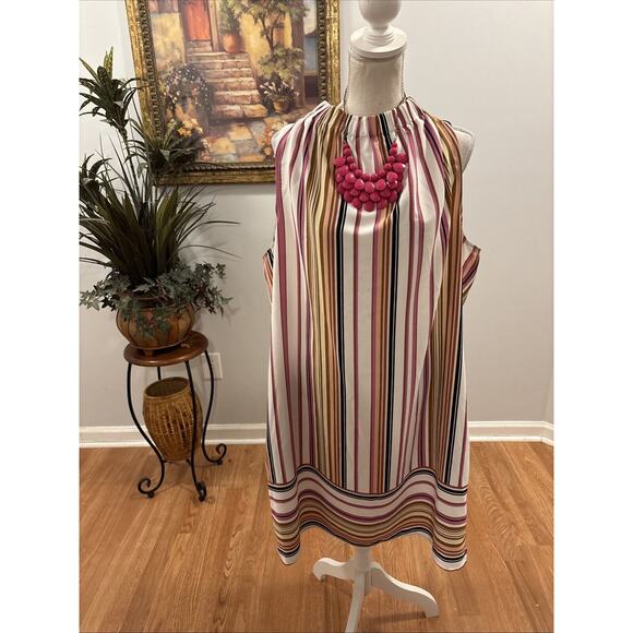Apt.9 Women's Size XL Sleeveless Striped Tie Back Shift Dress High Neck Pullover - Picture 2 of 11